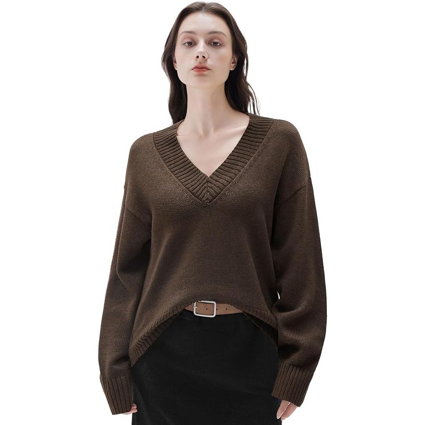 Women Cashmere Blend V‑Neck Oversized Sweater