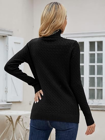 Women Cable Knit Turtleneck Sweater