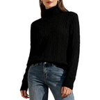 Women Cable Knit Turtleneck Sweater