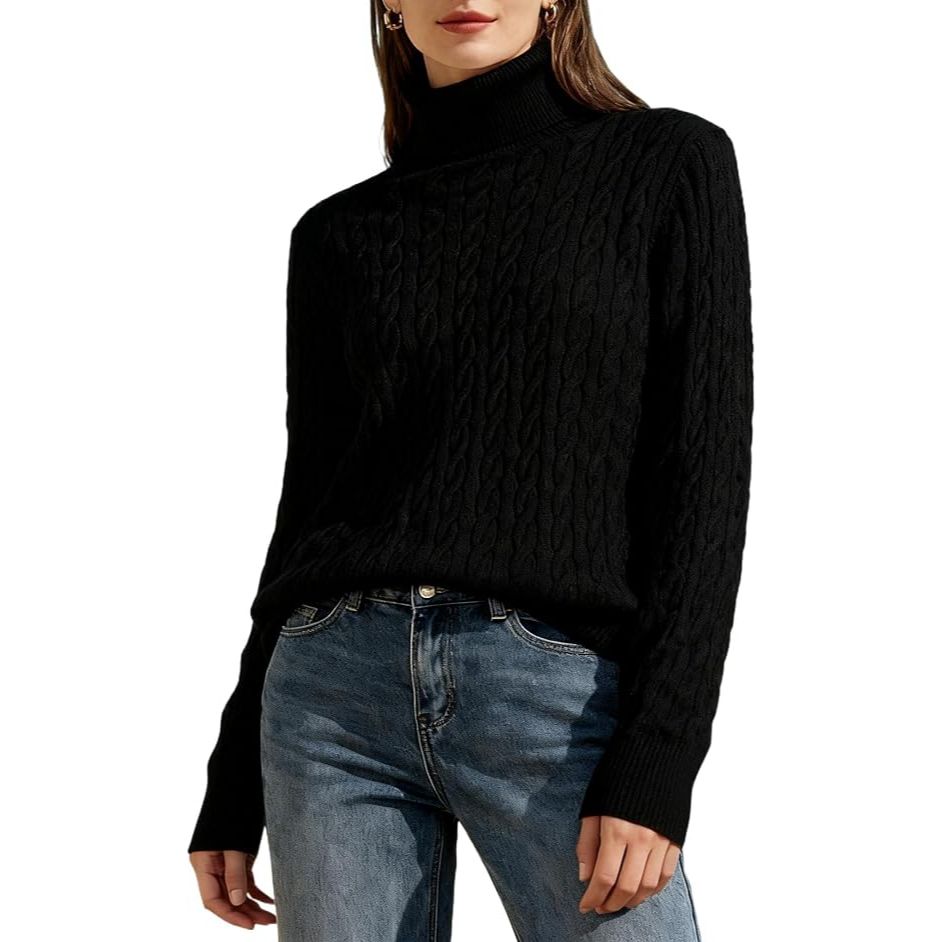 Women Cable Knit Turtleneck Sweater